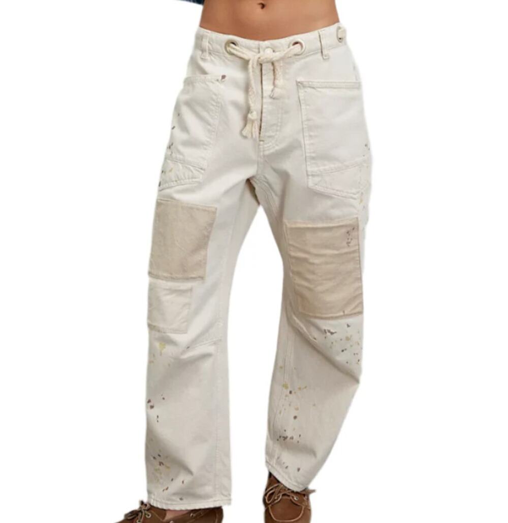 Free People Moxie Low Slung Barrel Jeans Size 28 Rope Paint Splatter Pants We
